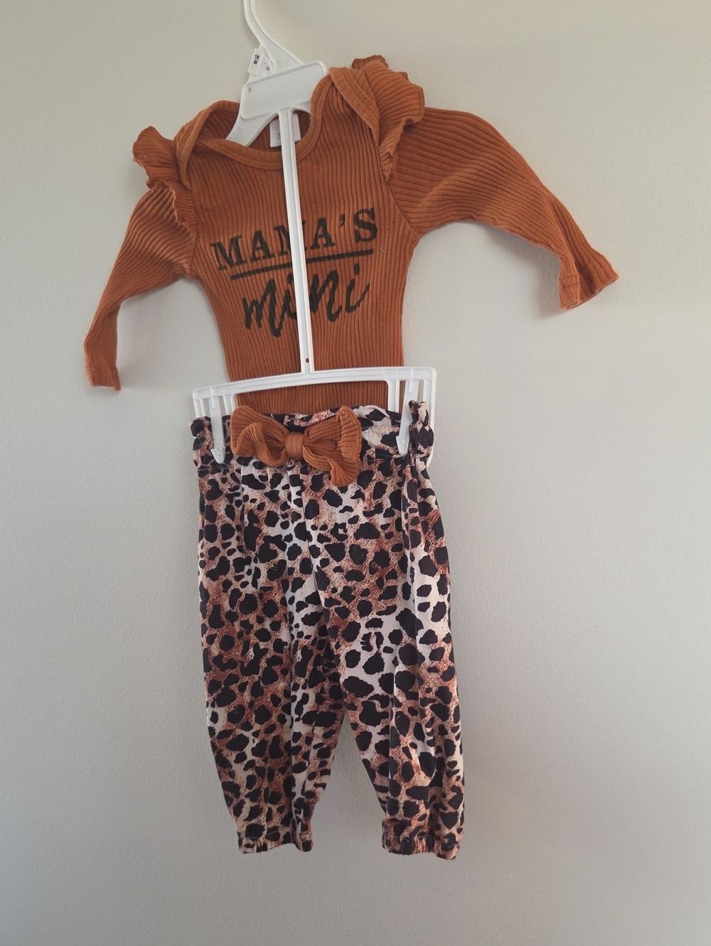 Kids Leopard Print Bow Pants with Rust Bow Accent